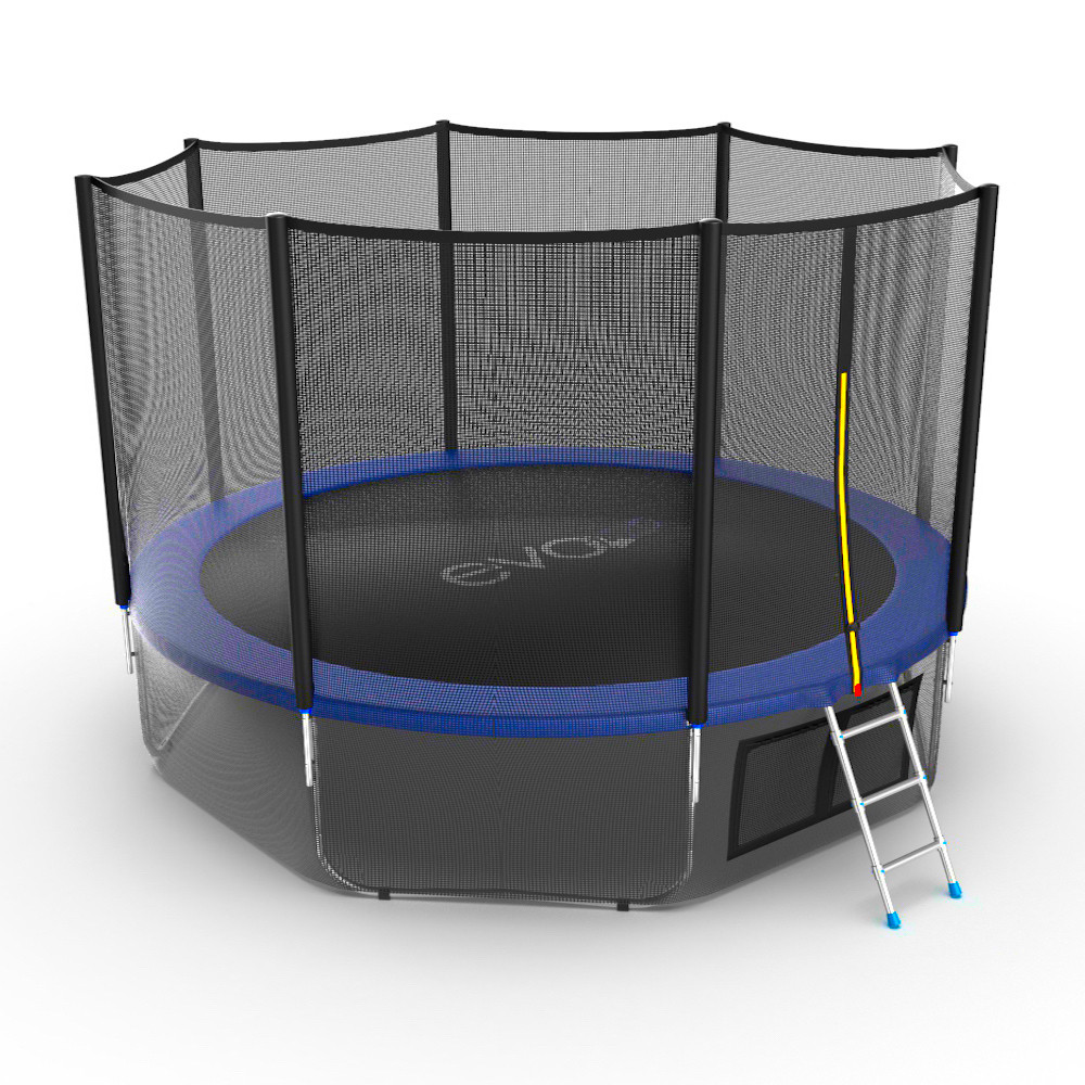 EVO JUMP External 12ft (Blue) + Lower net. Батут с внешней сеткой и лестницей, диаметр 12ft (синий) + нижняя сеть