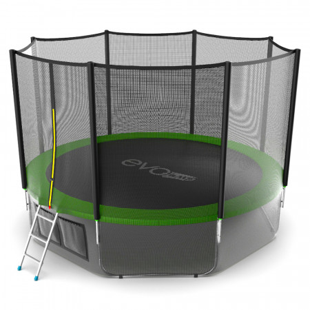 EVO JUMP External 12ft (Green) + Lower net. Батут с внешней сеткой и лестницей, диаметр 12ft (зеленый) + нижняя сеть