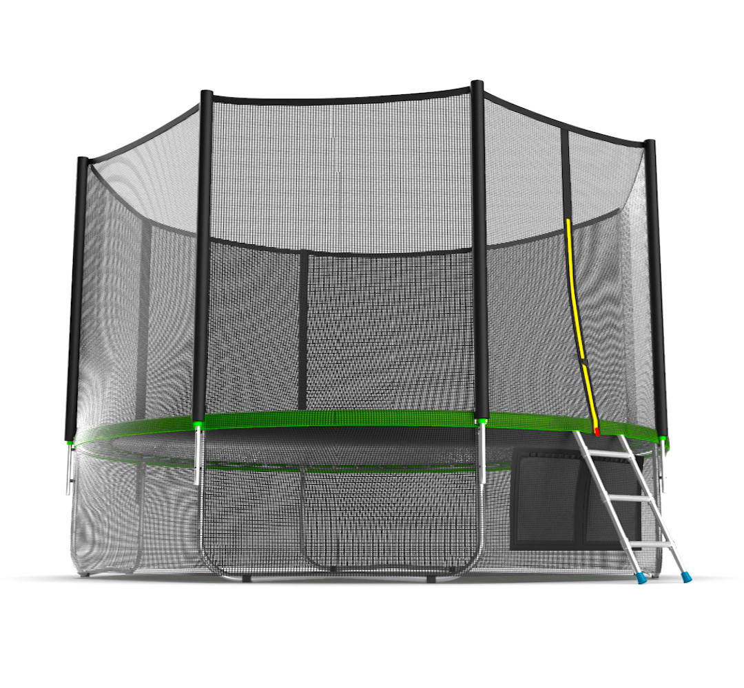 EVO JUMP External 12ft (Green) + Lower net. Батут с внешней сеткой и лестницей, диаметр 12ft (зеленый) + нижняя сеть